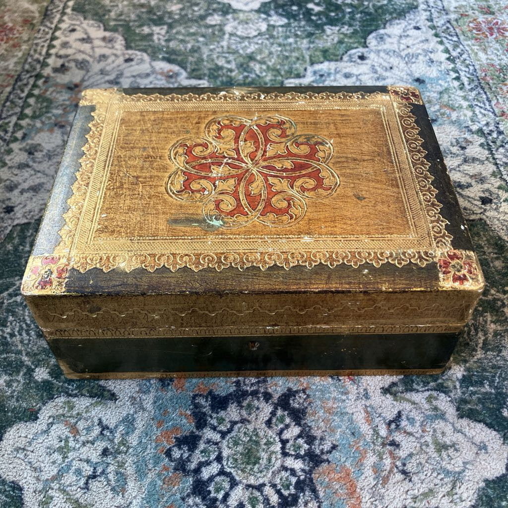 Vintage Florentine Gold Jewelry Box with tray