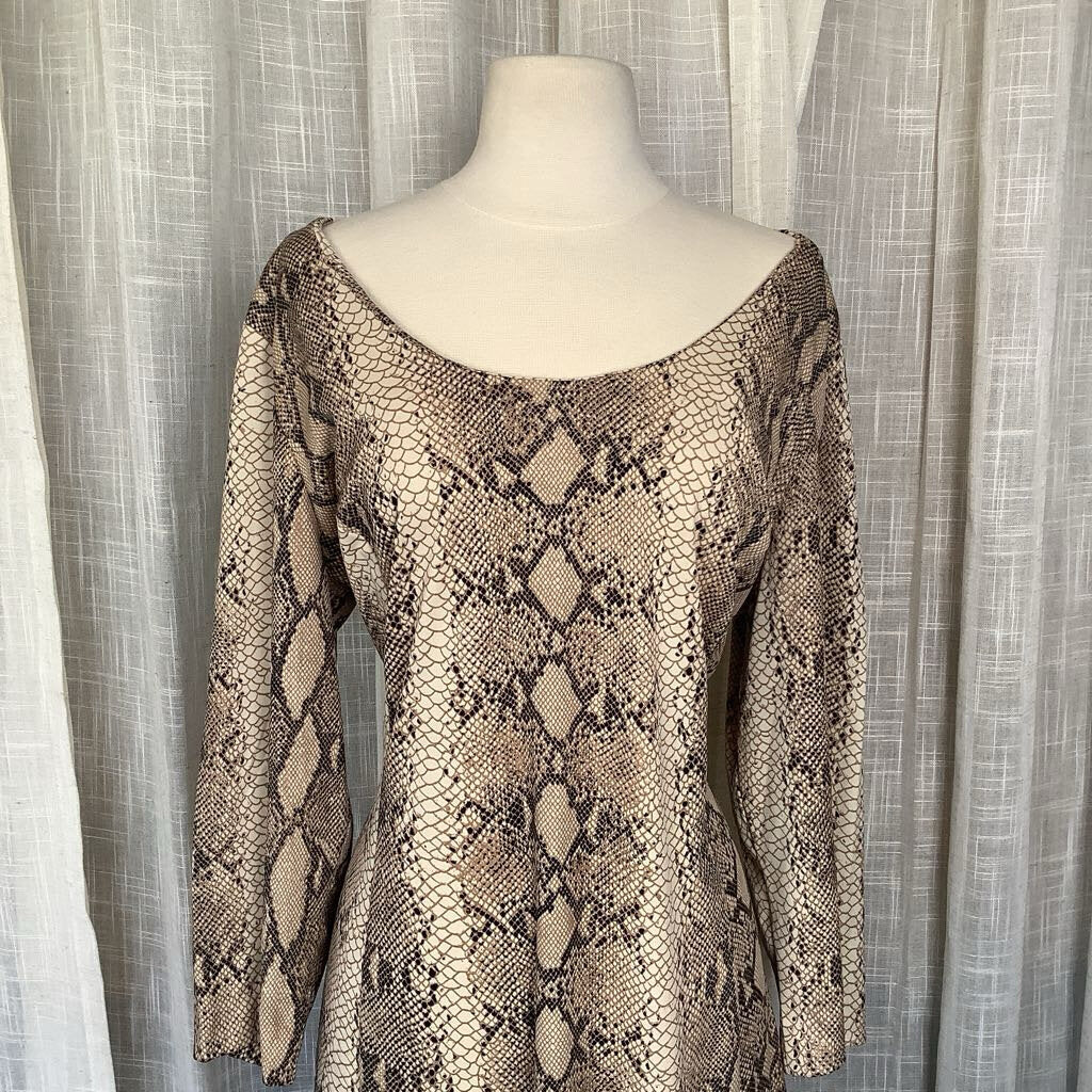 1970s Snake Print Midi Dress