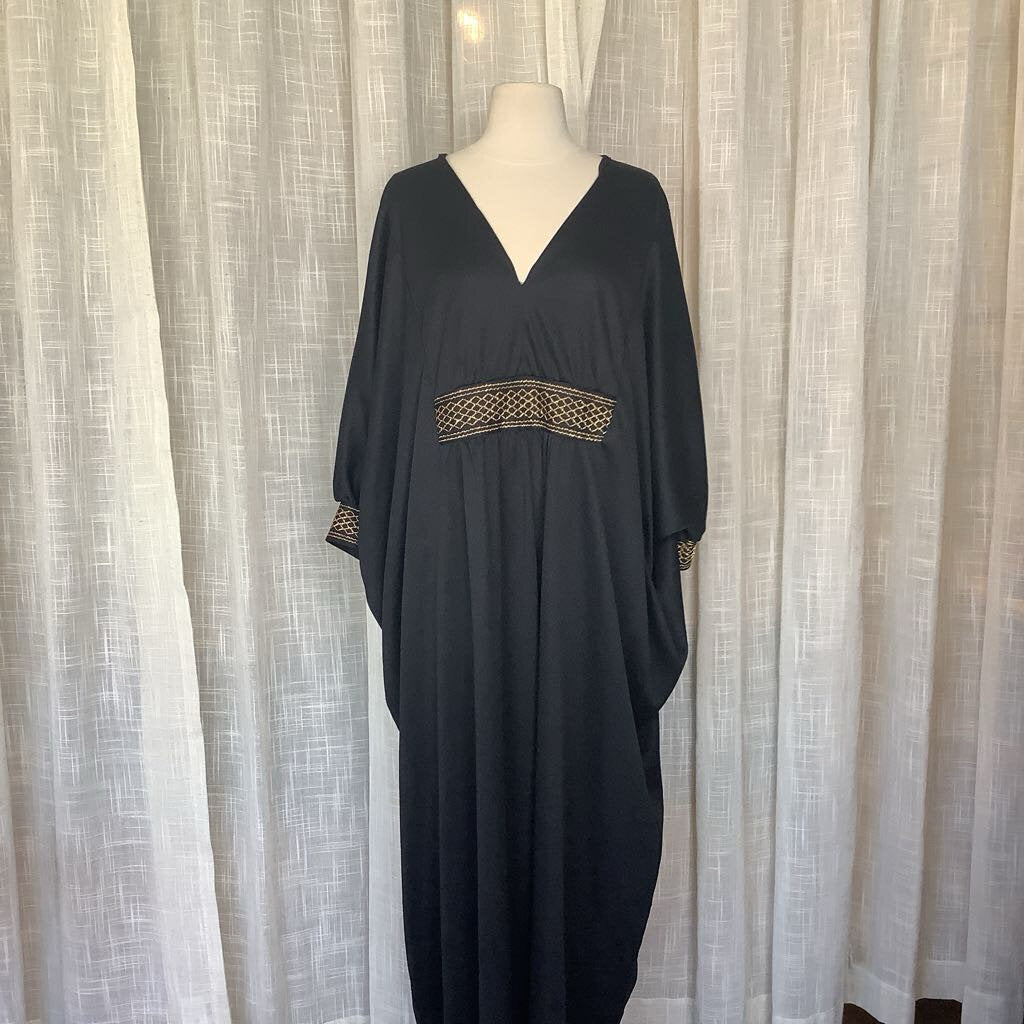 1970s Black and Gold Kaftan Dress