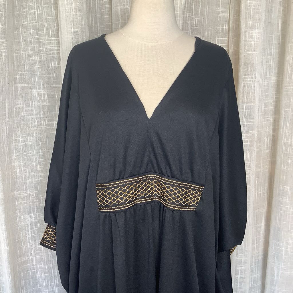 1970s Black and Gold Kaftan Dress