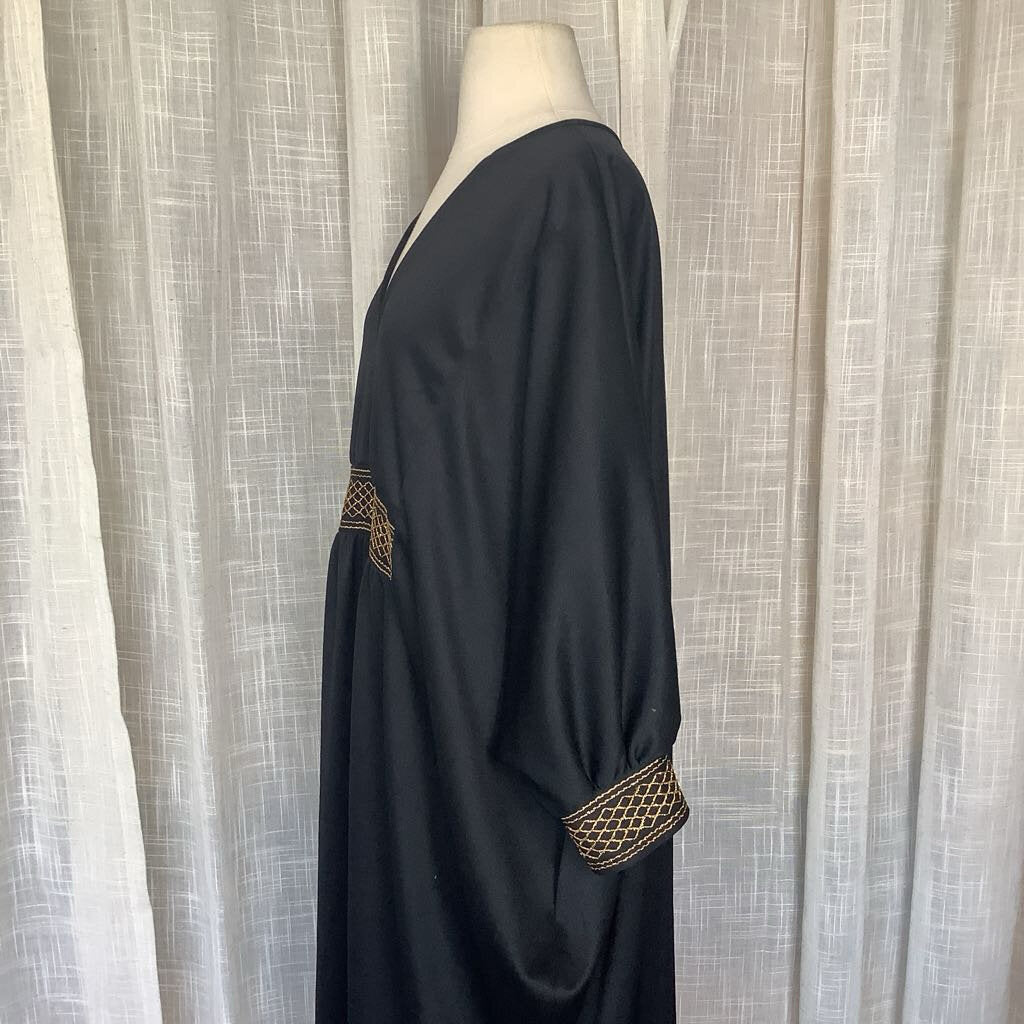 1970s Black and Gold Kaftan Dress