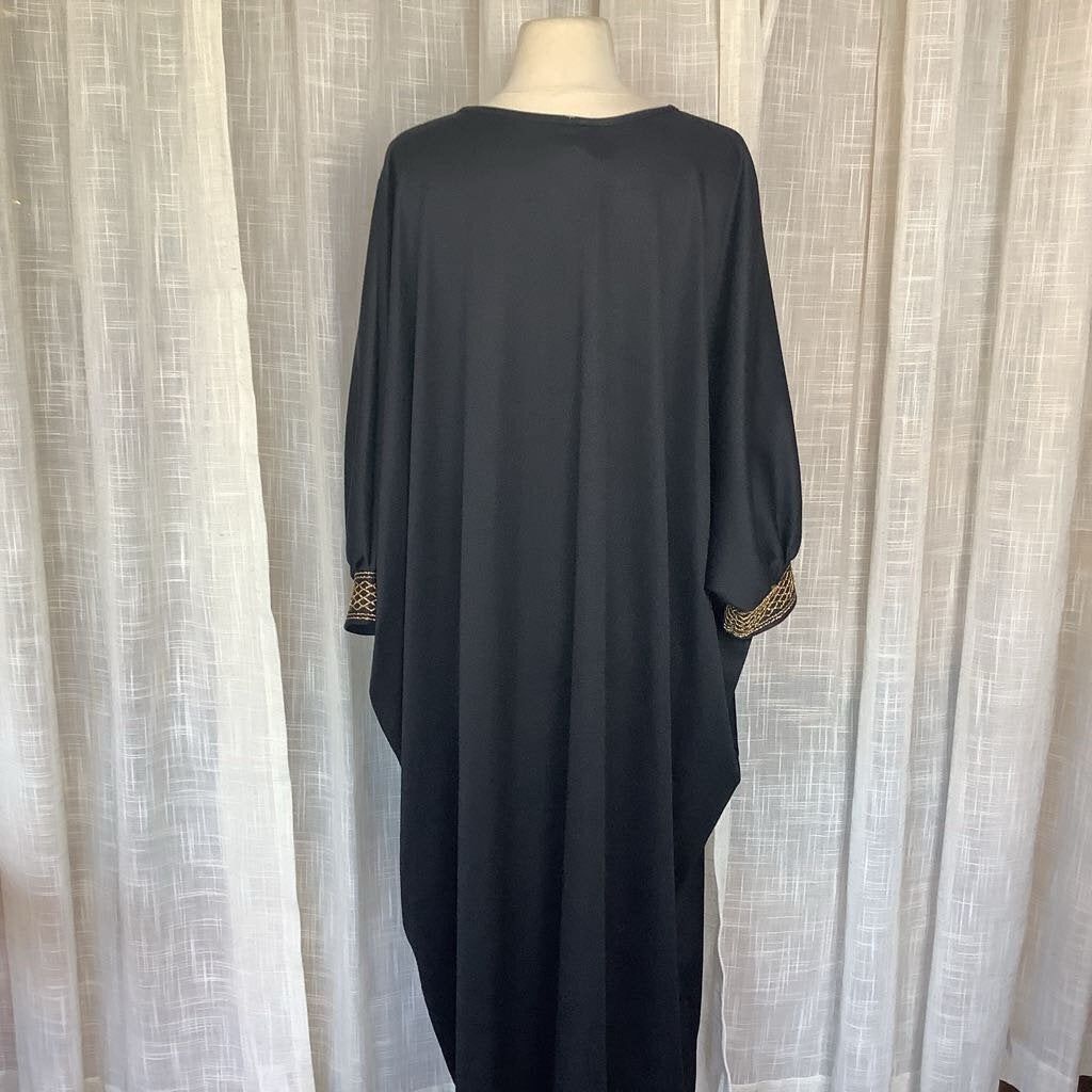 1970s Black and Gold Kaftan Dress