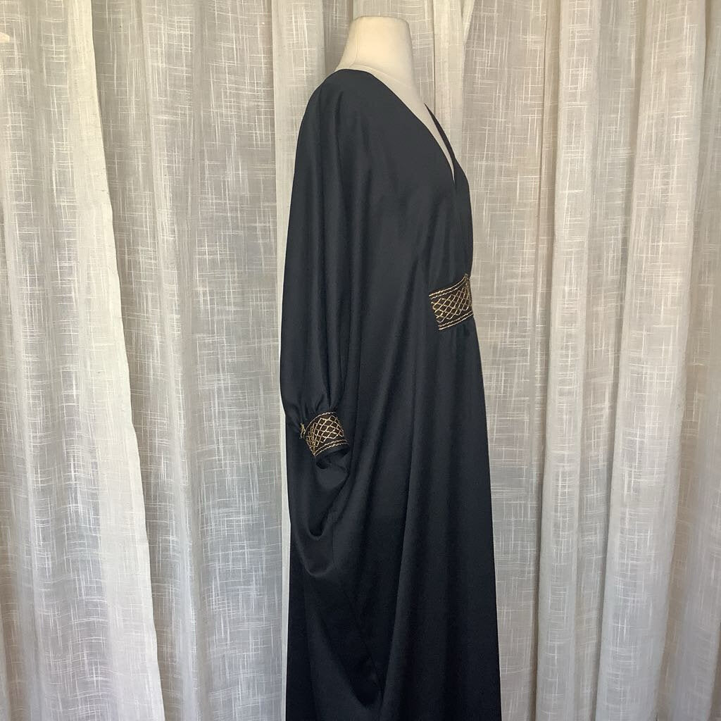 1970s Black and Gold Kaftan Dress