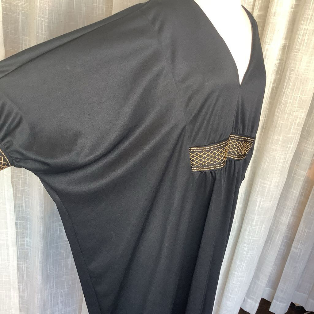 1970s Black and Gold Kaftan Dress