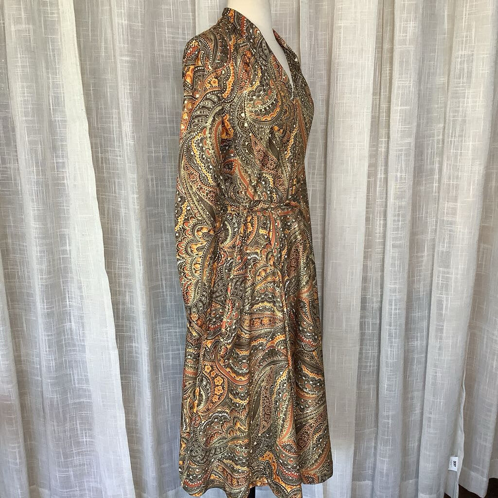 1970s Brown and Orange Psychedelic Dress with Belt