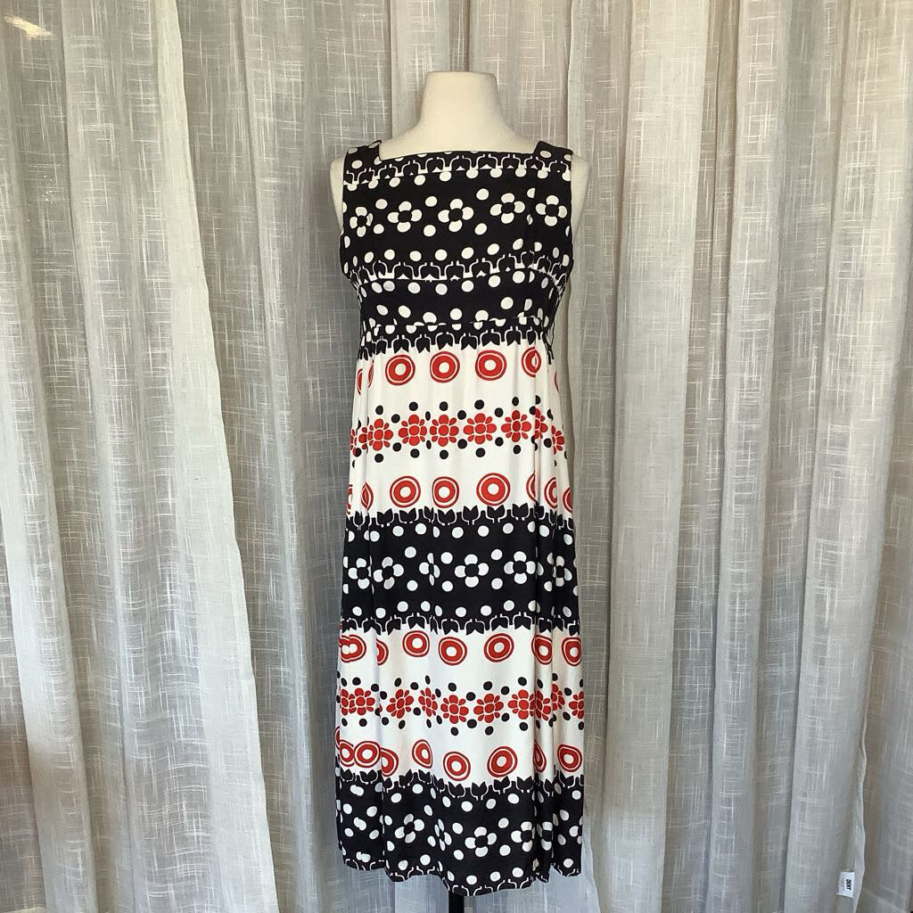 1960s Mod Black Red and White Floral Dress