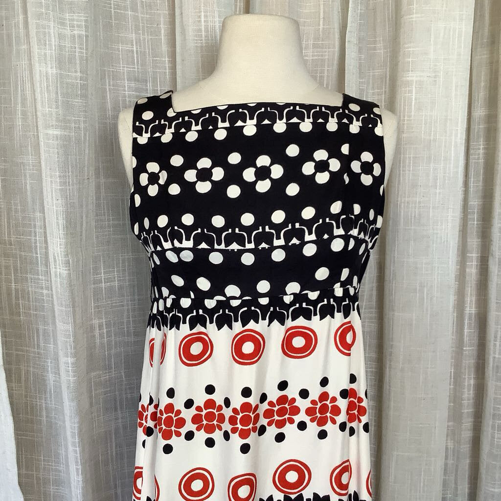 1960s Mod Black Red and White Floral Dress