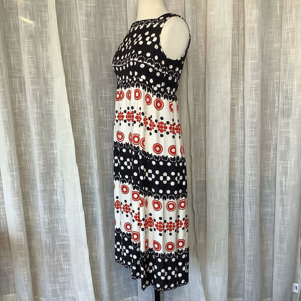 1960s Mod Black Red and White Floral Dress