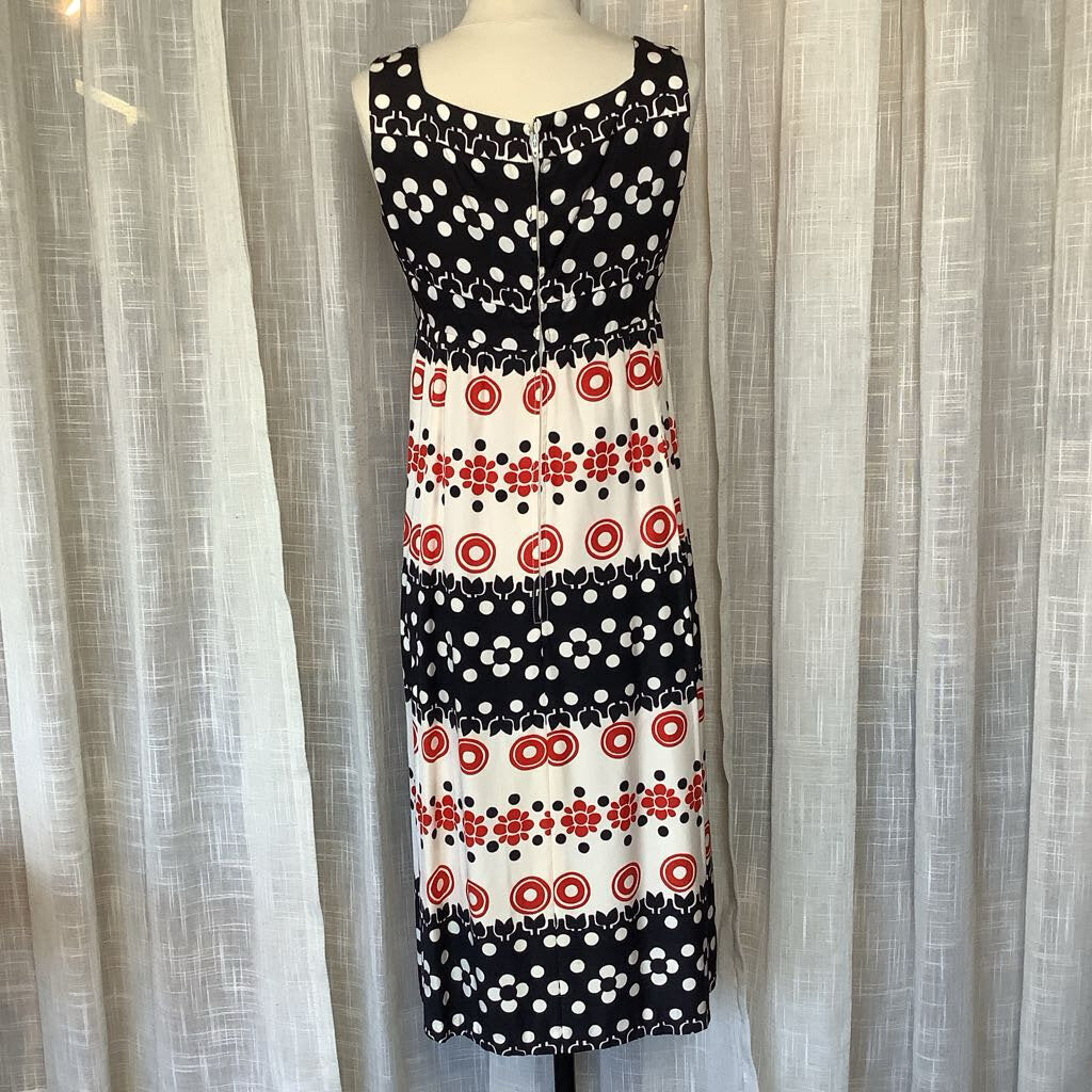 1960s Mod Black Red and White Floral Dress