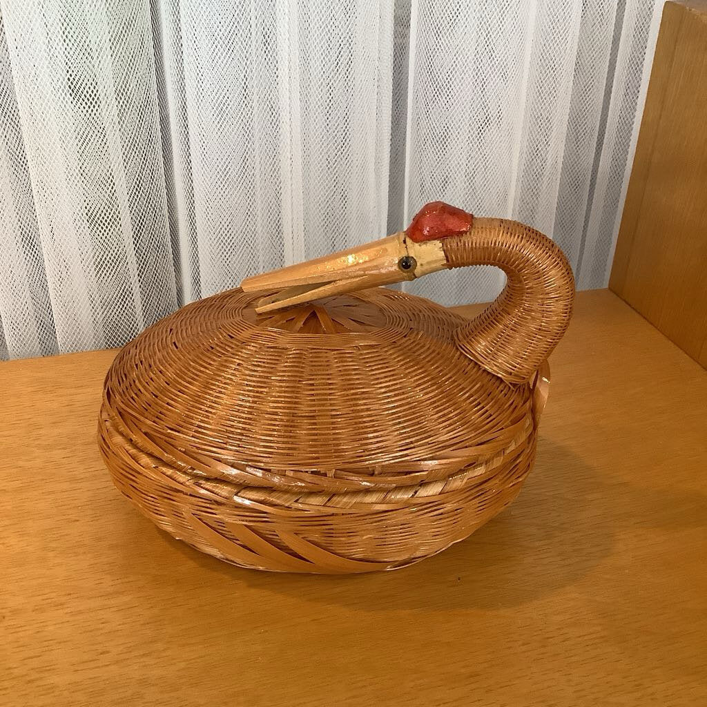 Vintage Rattan Swan Basket