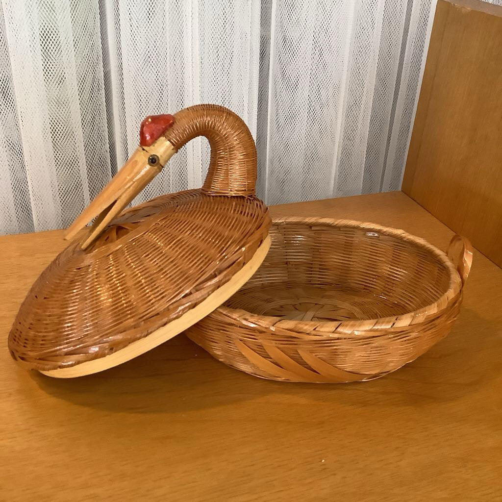 Vintage Rattan Swan Basket