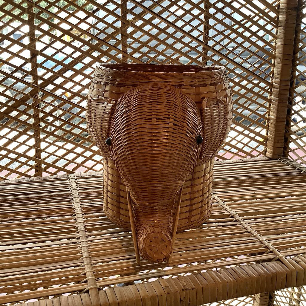 Vintage Wicker Elephant Planter