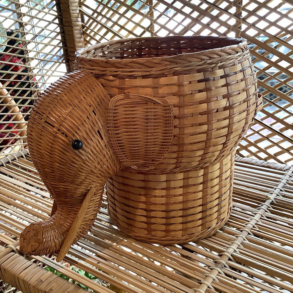 Vintage Wicker Elephant Planter