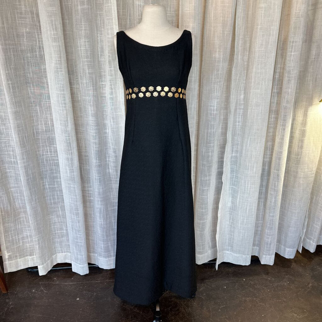 1960s Homemade Sleeveless Black Maxi w/ Gold Coins