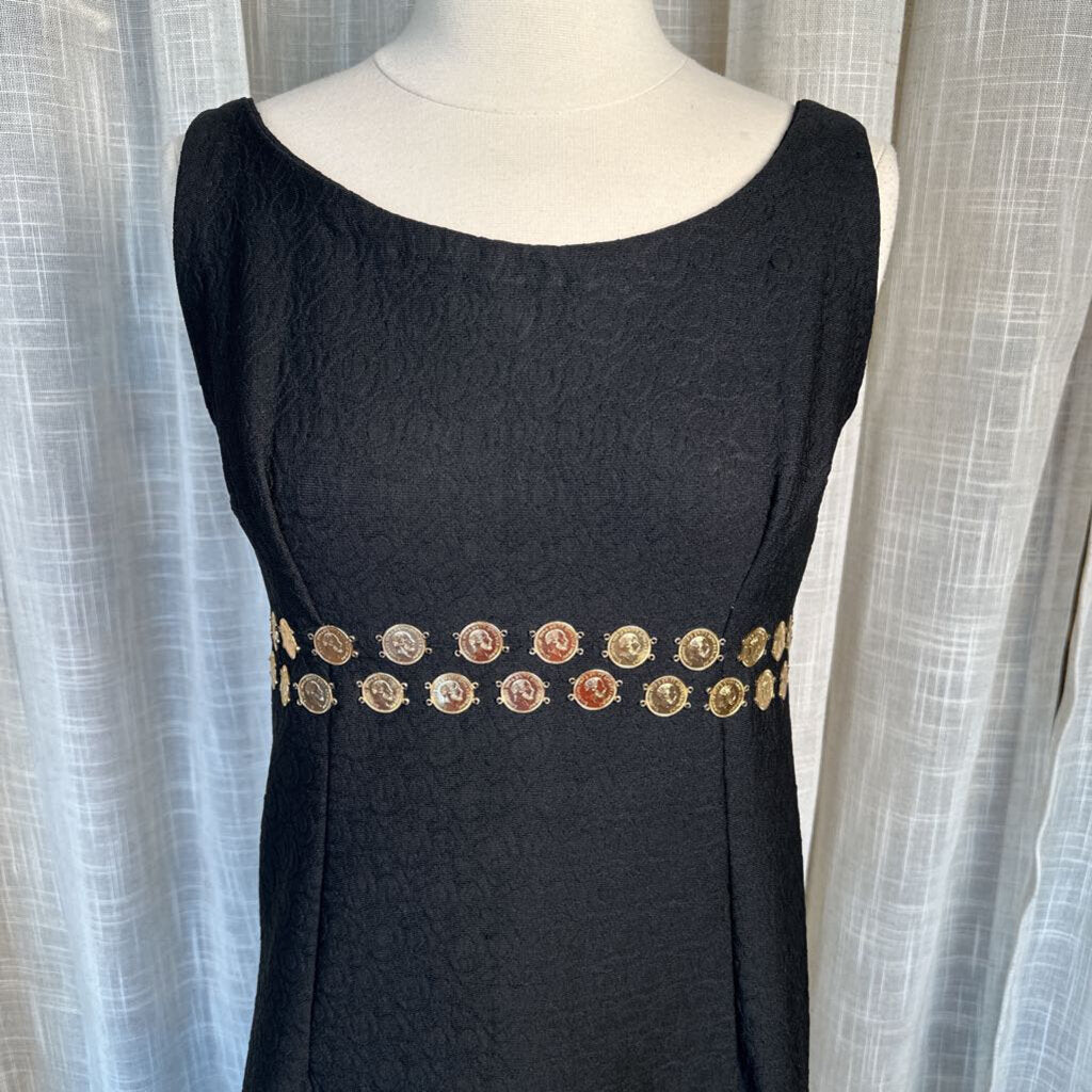 1960s Homemade Sleeveless Black Maxi w/ Gold Coins