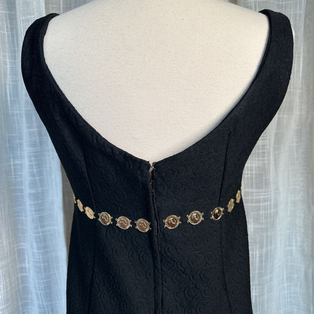 1960s Homemade Sleeveless Black Maxi w/ Gold Coins