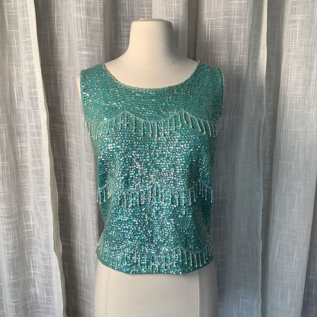 1960s Diana Deb from Hong Kong Exclusive Beaded Sleeveless Evening Top