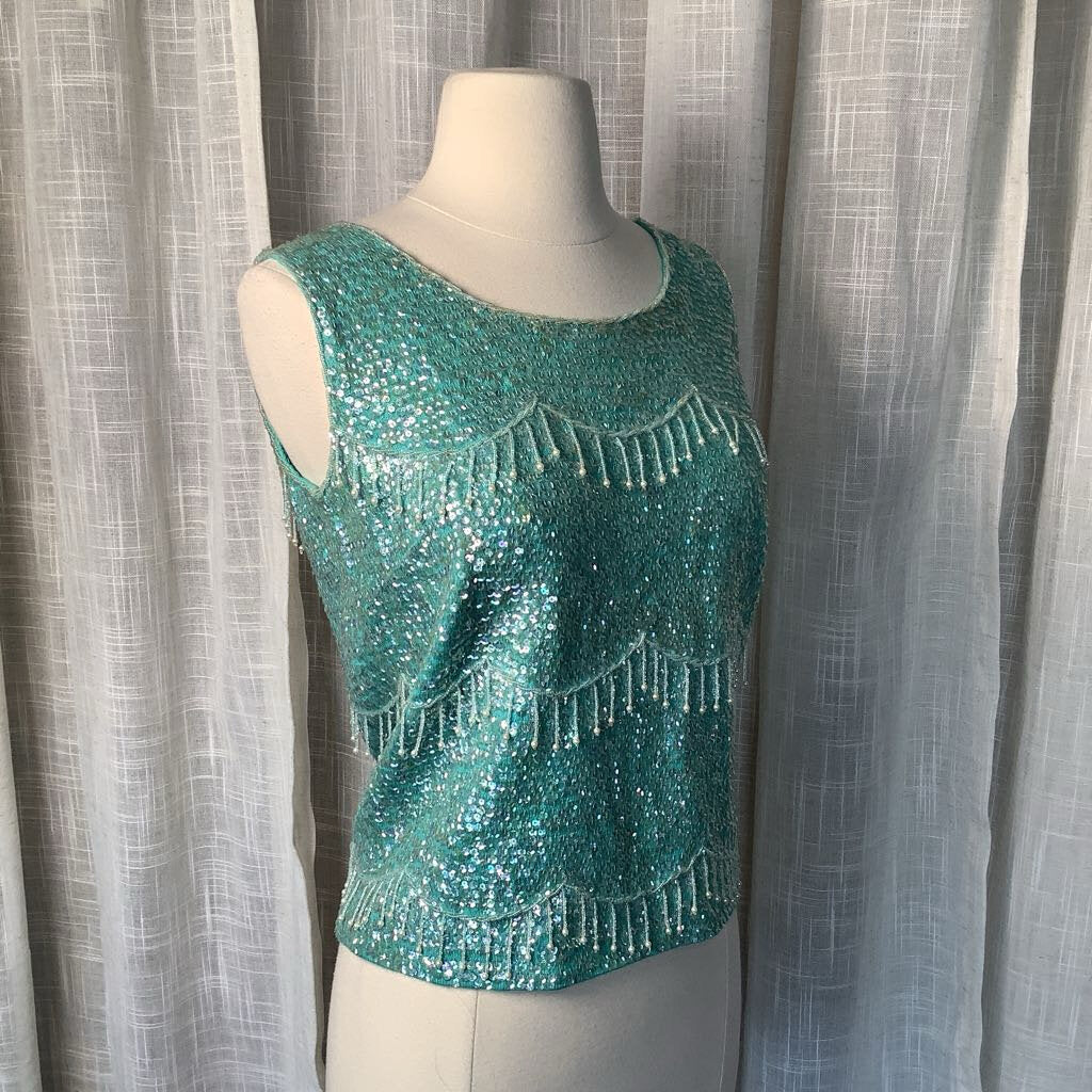 1960s Diana Deb from Hong Kong Exclusive Beaded Sleeveless Evening Top