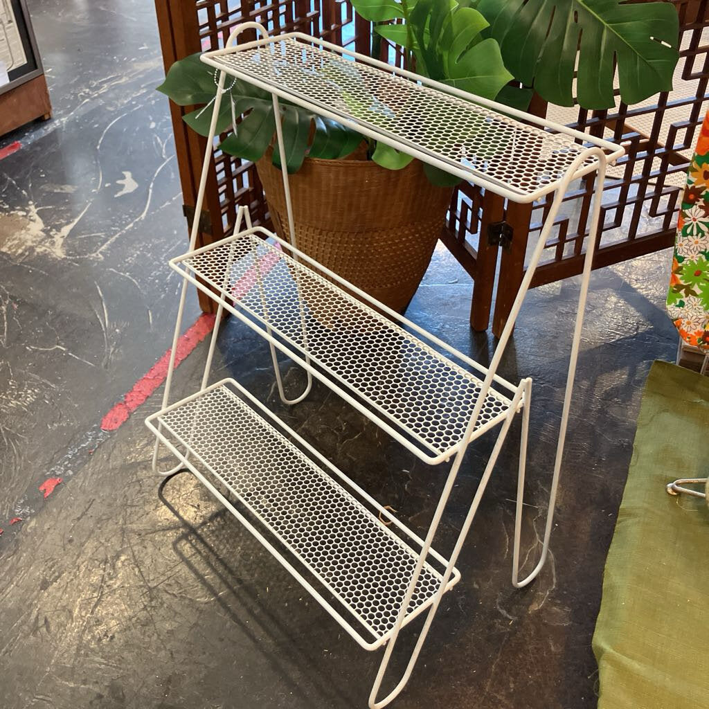 Mid Century White Metal Plant Stand