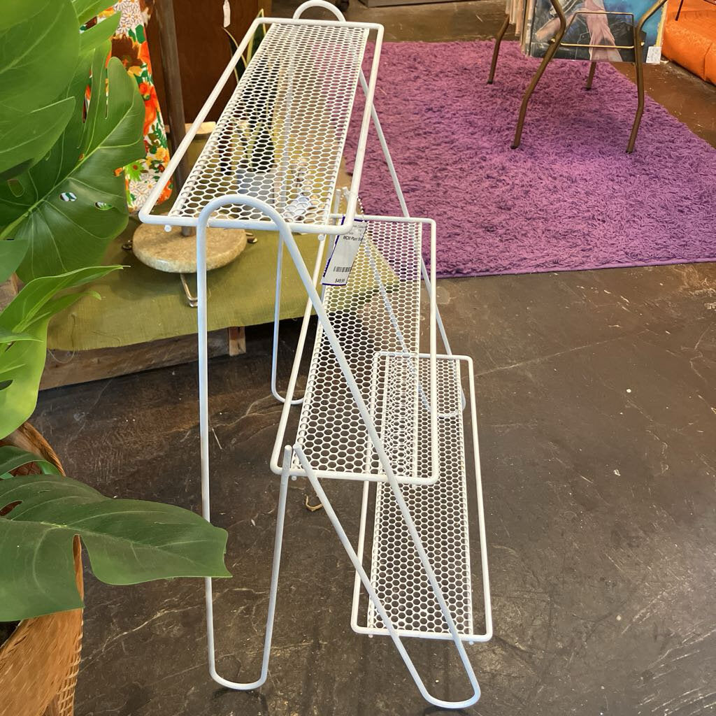 Mid Century White Metal Plant Stand