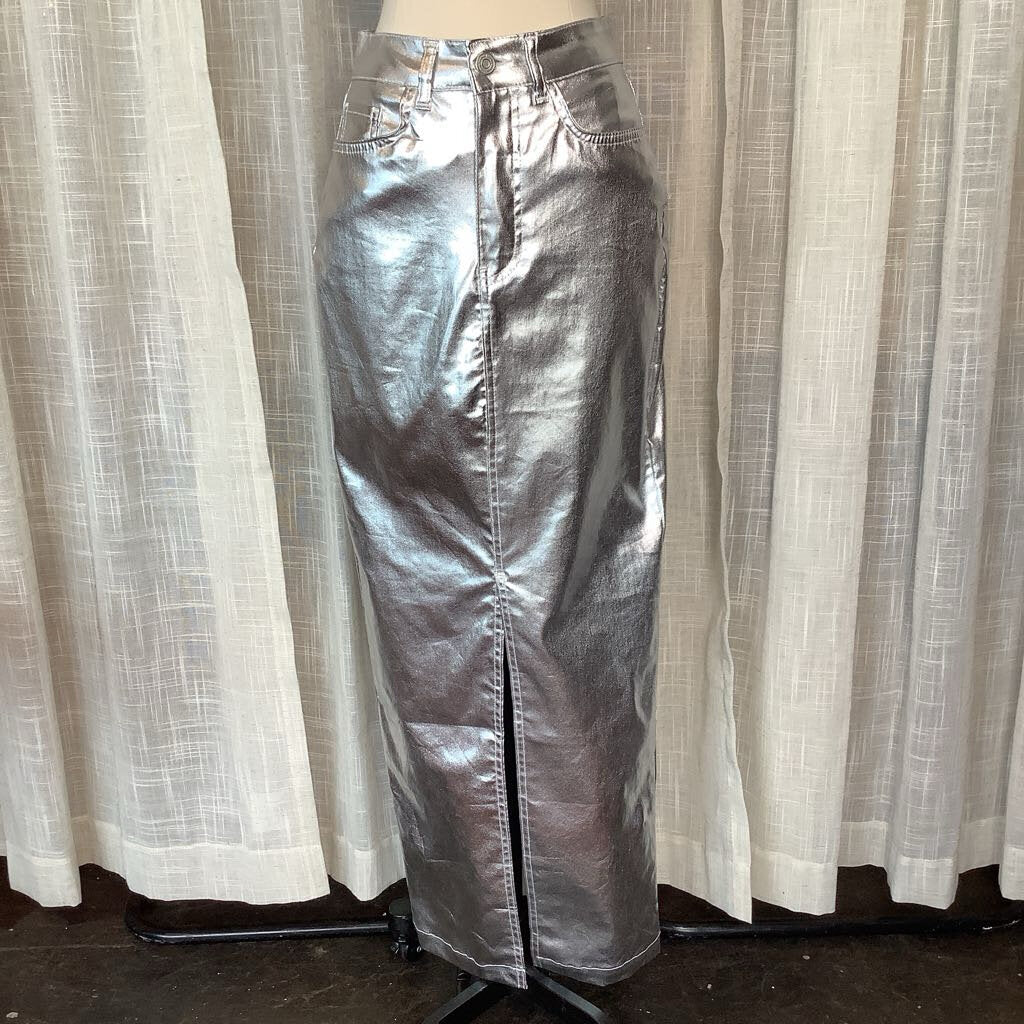 Silver Shiny Metallic Maxi Skirt