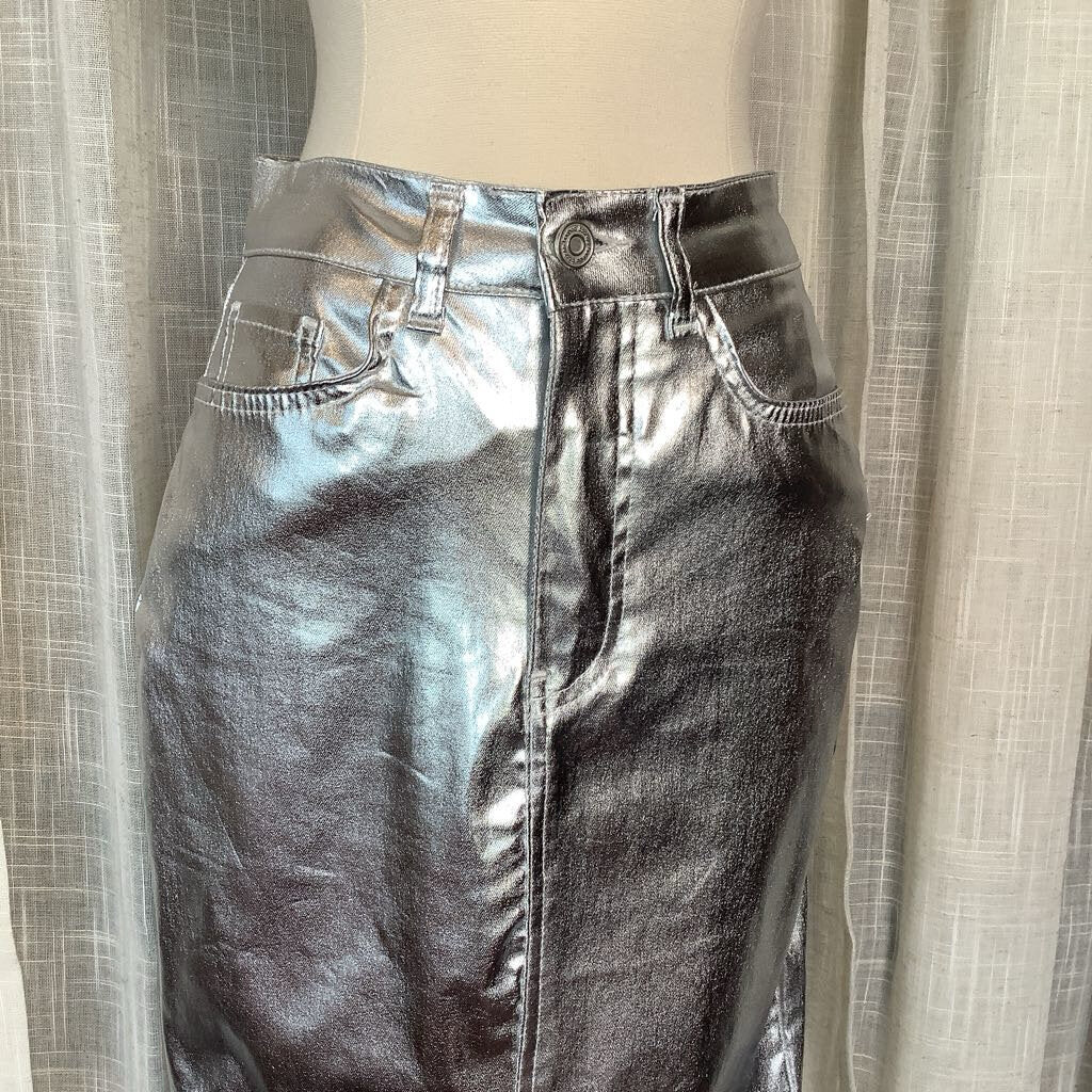 Silver Shiny Metallic Maxi Skirt