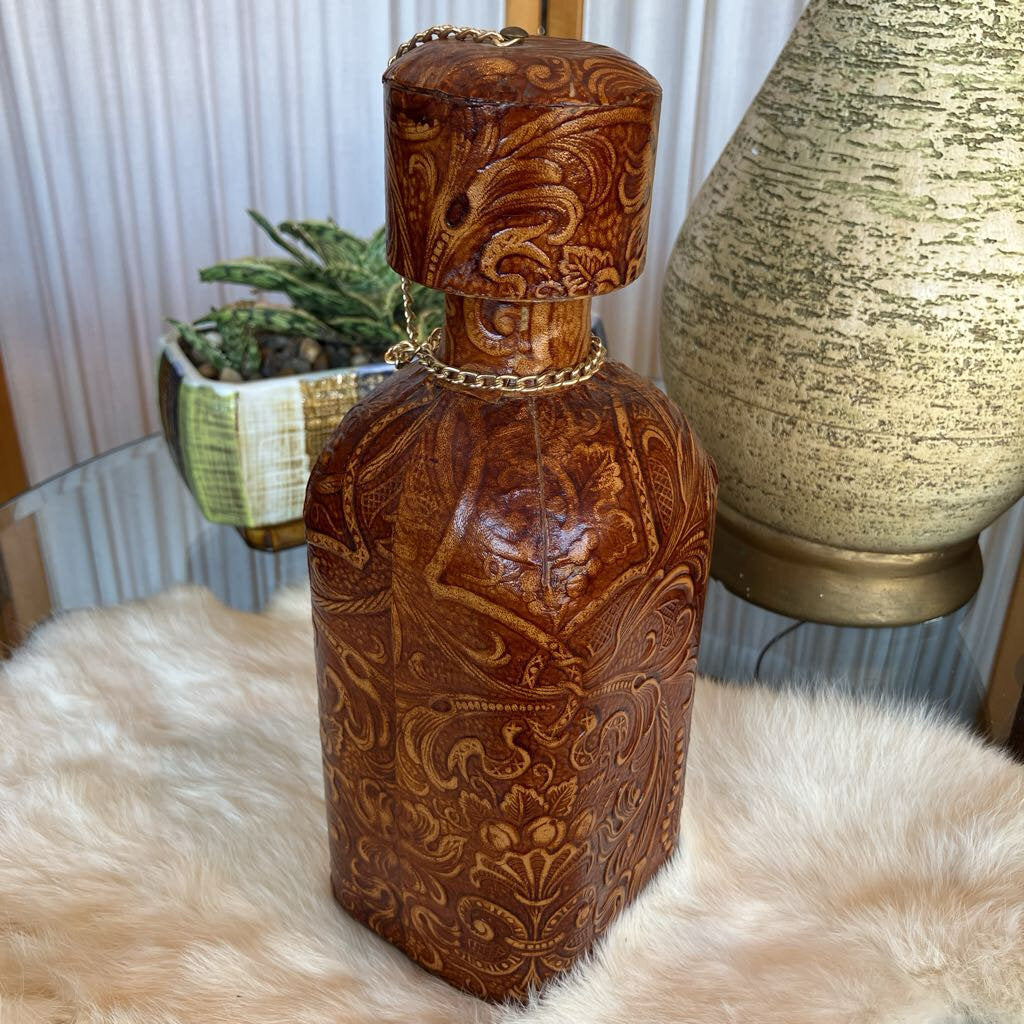 Vintage Embossed Leather Decanter