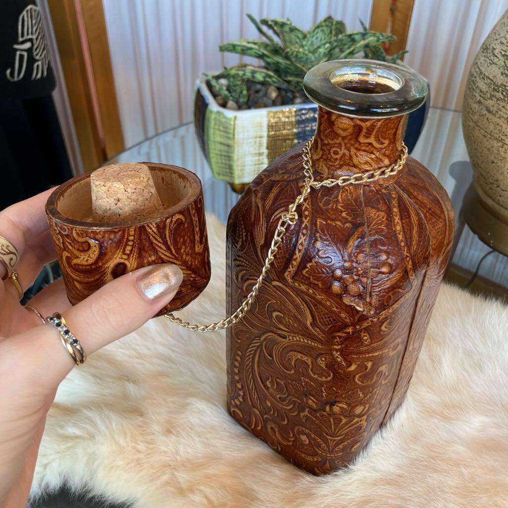 Vintage Embossed Leather Decanter