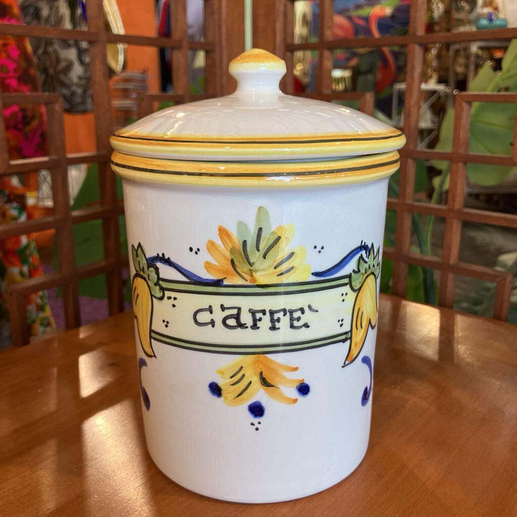 Vintage Italian Deruta Pottery Coffee Canister - Hand Decorated