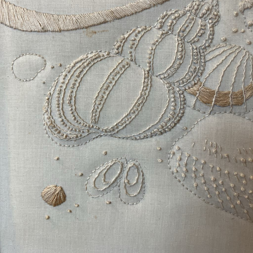 1980s Quilted Embroidery Seashells - Framed