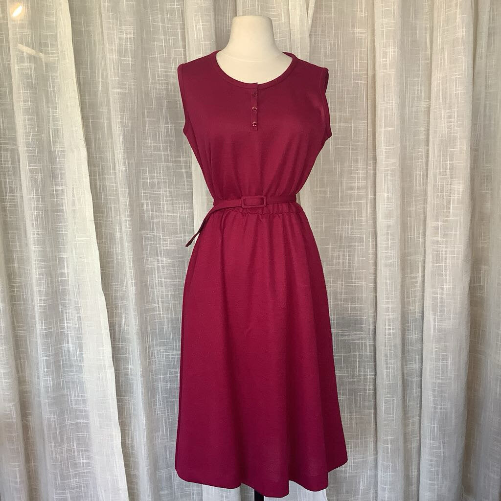 1970s Maroon Day Dress with Belt