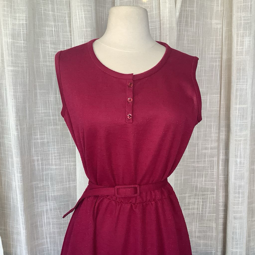 1970s Maroon Day Dress with Belt