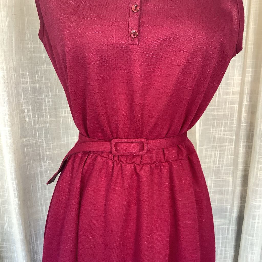 1970s Maroon Day Dress with Belt