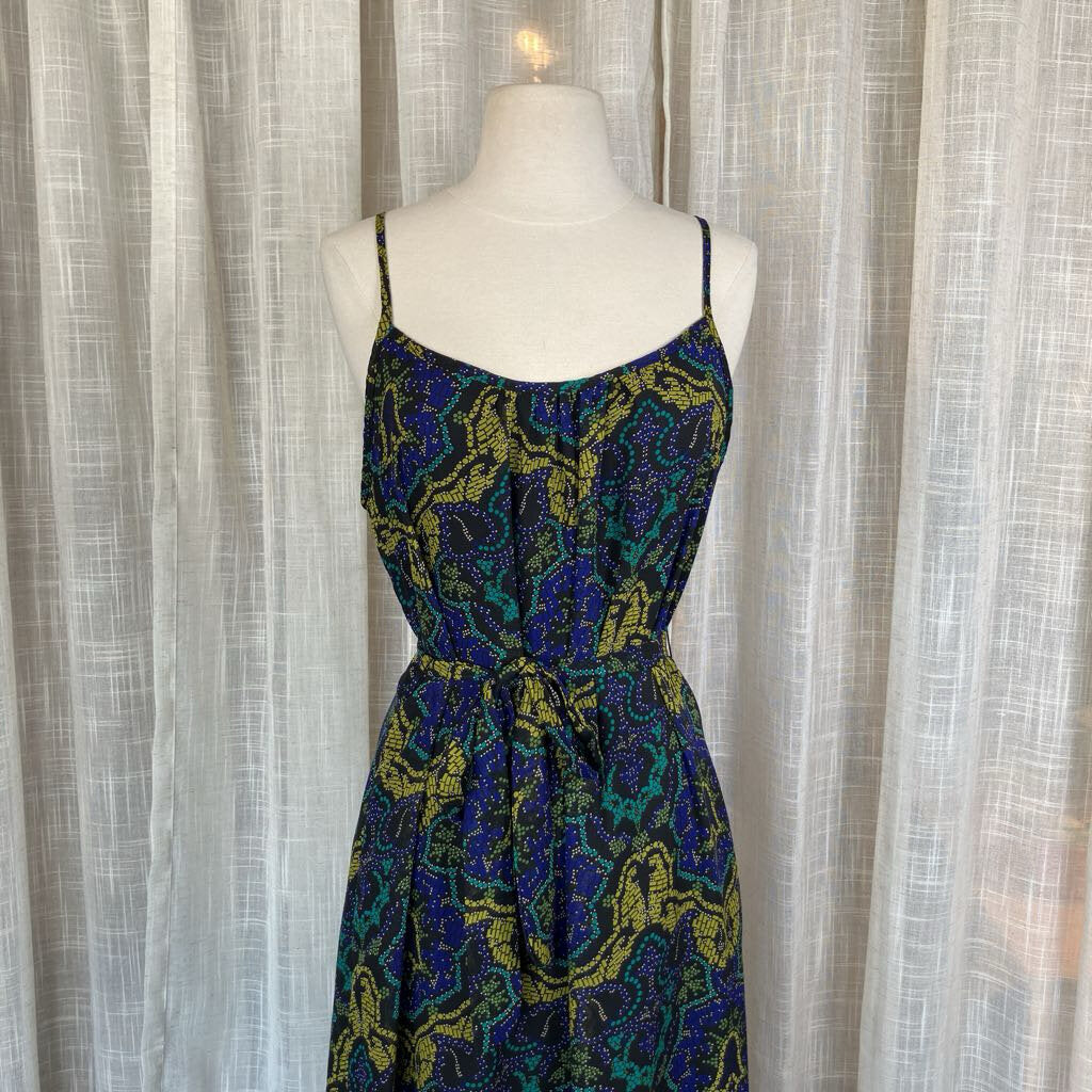 1990s Black Floral Spaghetti Strap Dress