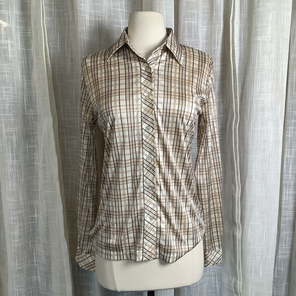 1970s Brown Plaid Blouse