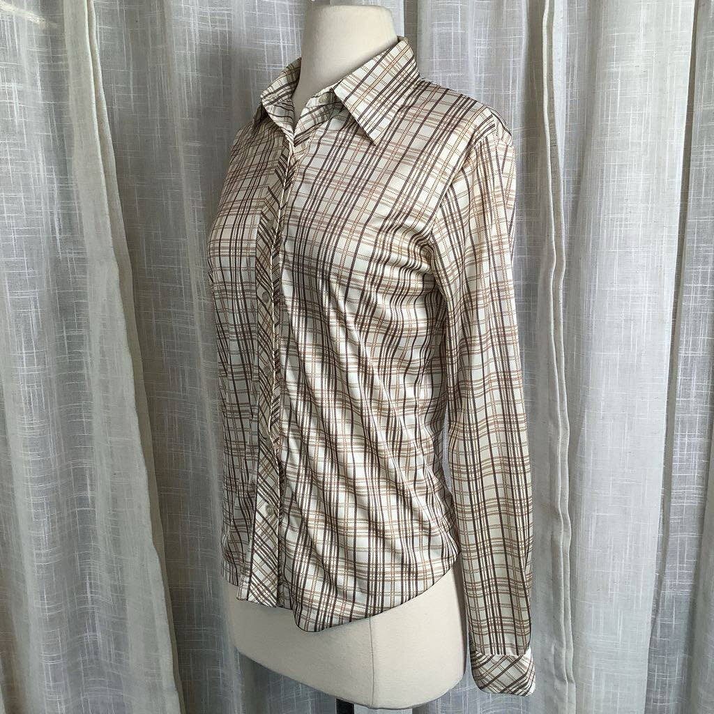 1970s Brown Plaid Blouse