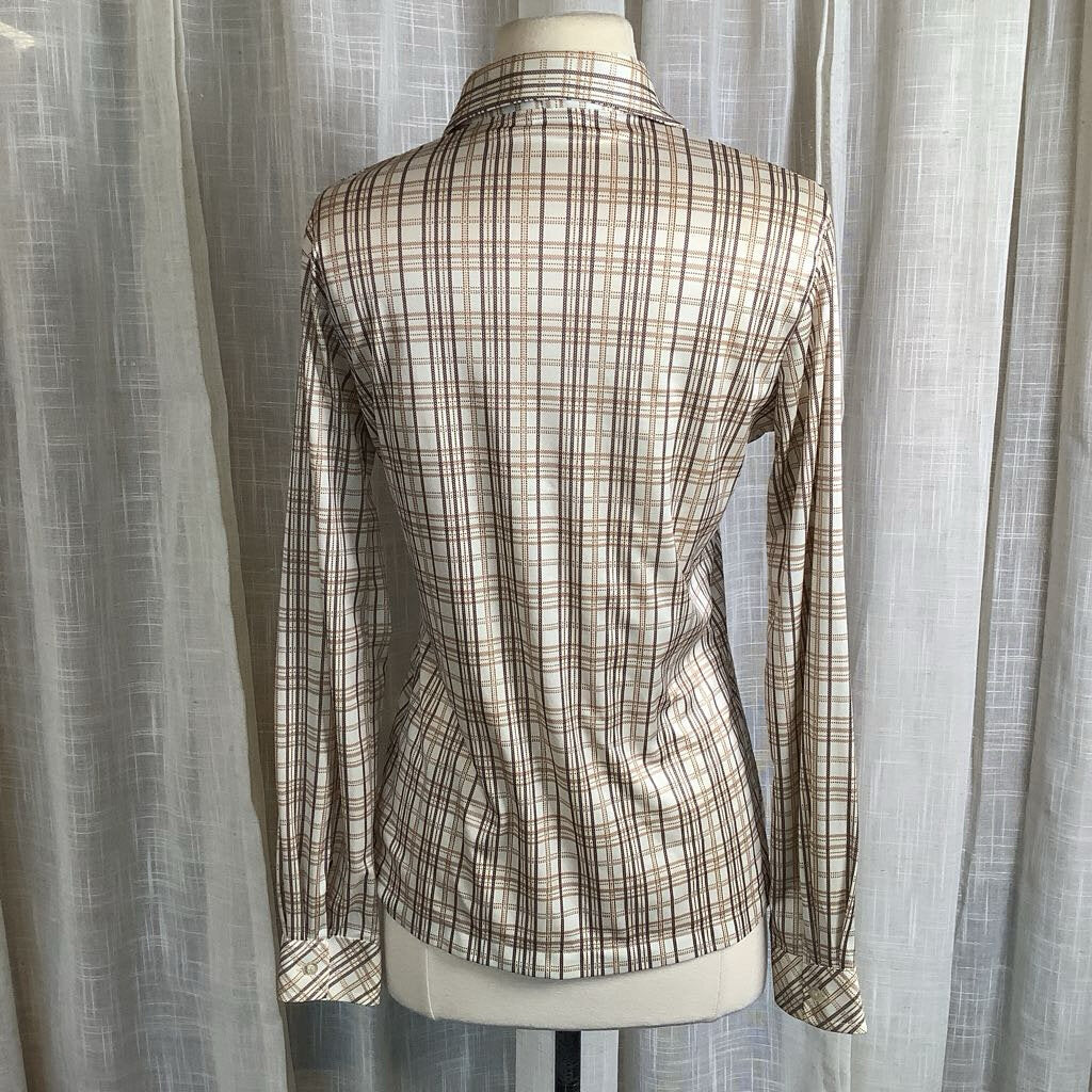 1970s Brown Plaid Blouse