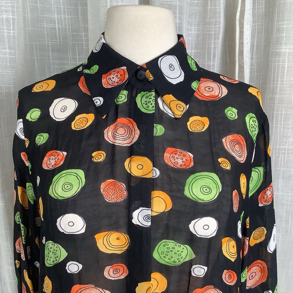 1980s Black Swirl Print Blouse