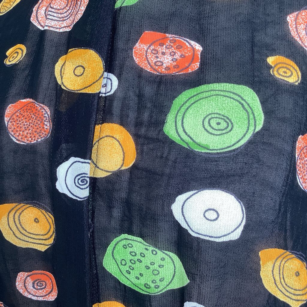 1980s Black Swirl Print Blouse