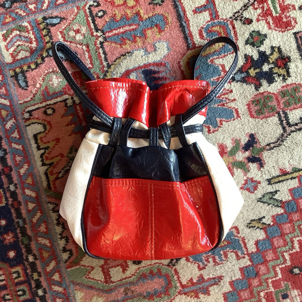 Vtg Red White and Blue Leather Handbag