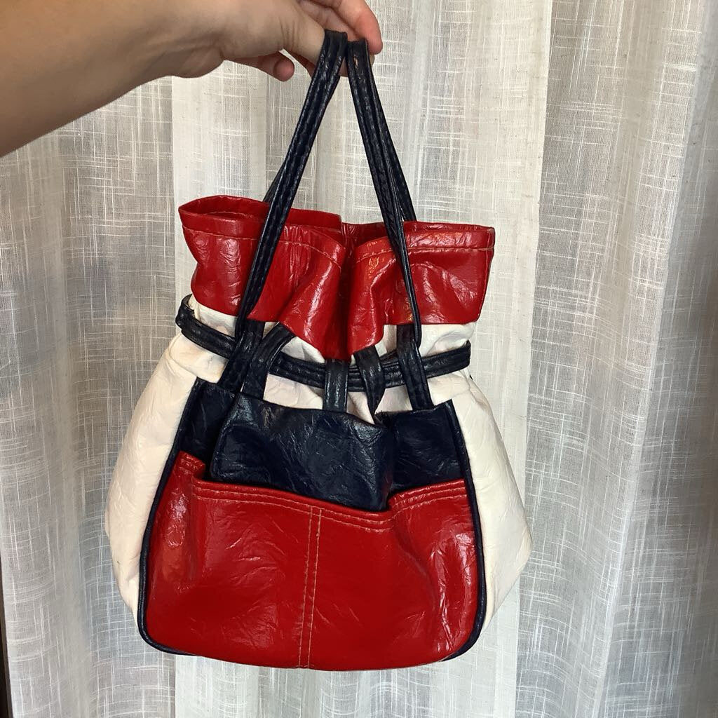 Vtg Red White and Blue Leather Handbag