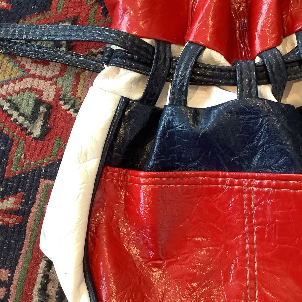 Vtg Red White and Blue Leather Handbag