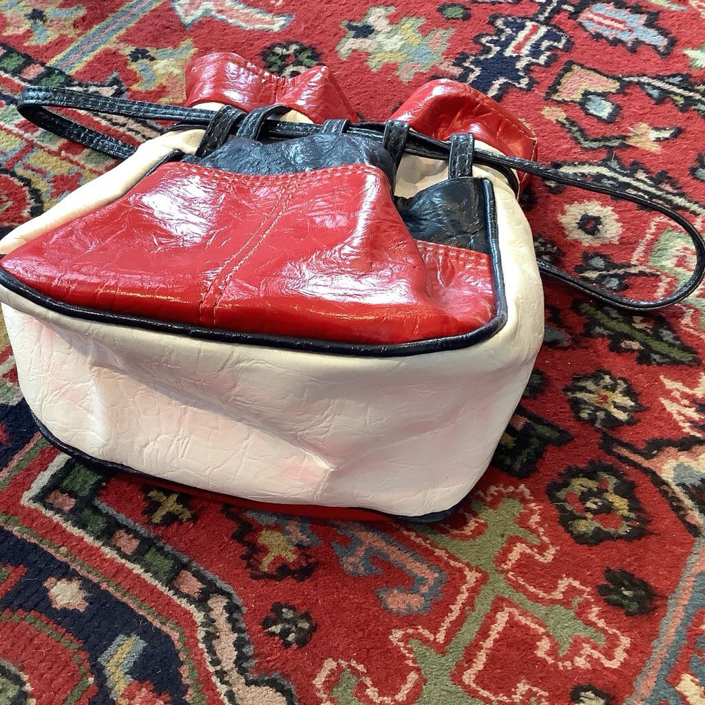 Vtg Red White and Blue Leather Handbag