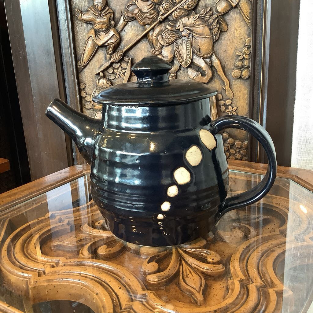 Vtg Black Stoneware Tea Pot