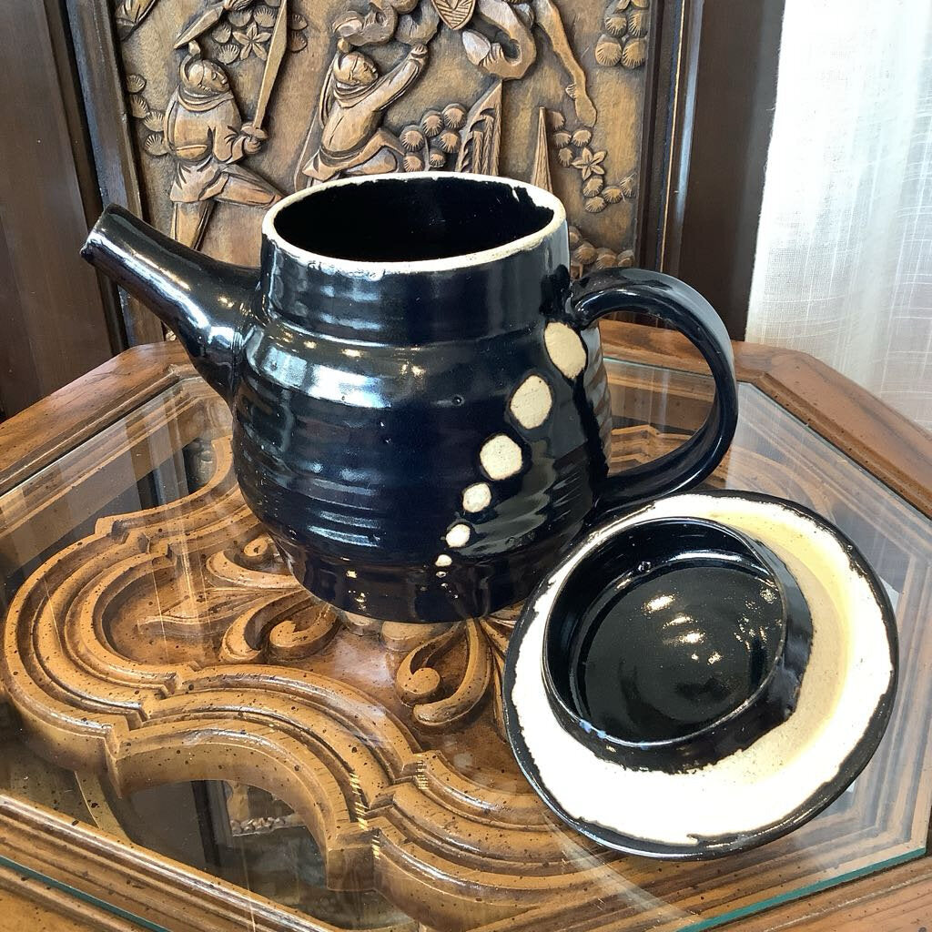 Vtg Black Stoneware Tea Pot