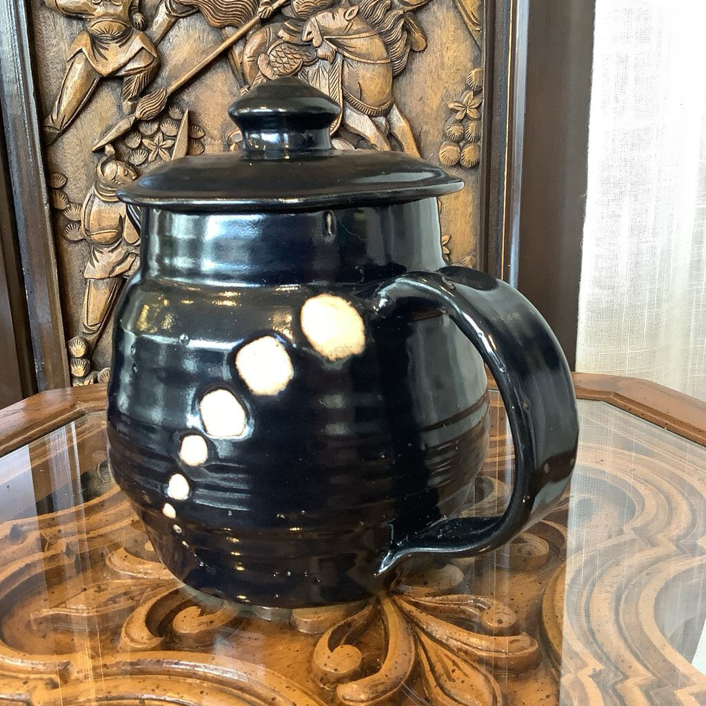 Vtg Black Stoneware Tea Pot