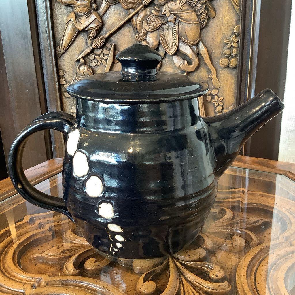 Vtg Black Stoneware Tea Pot