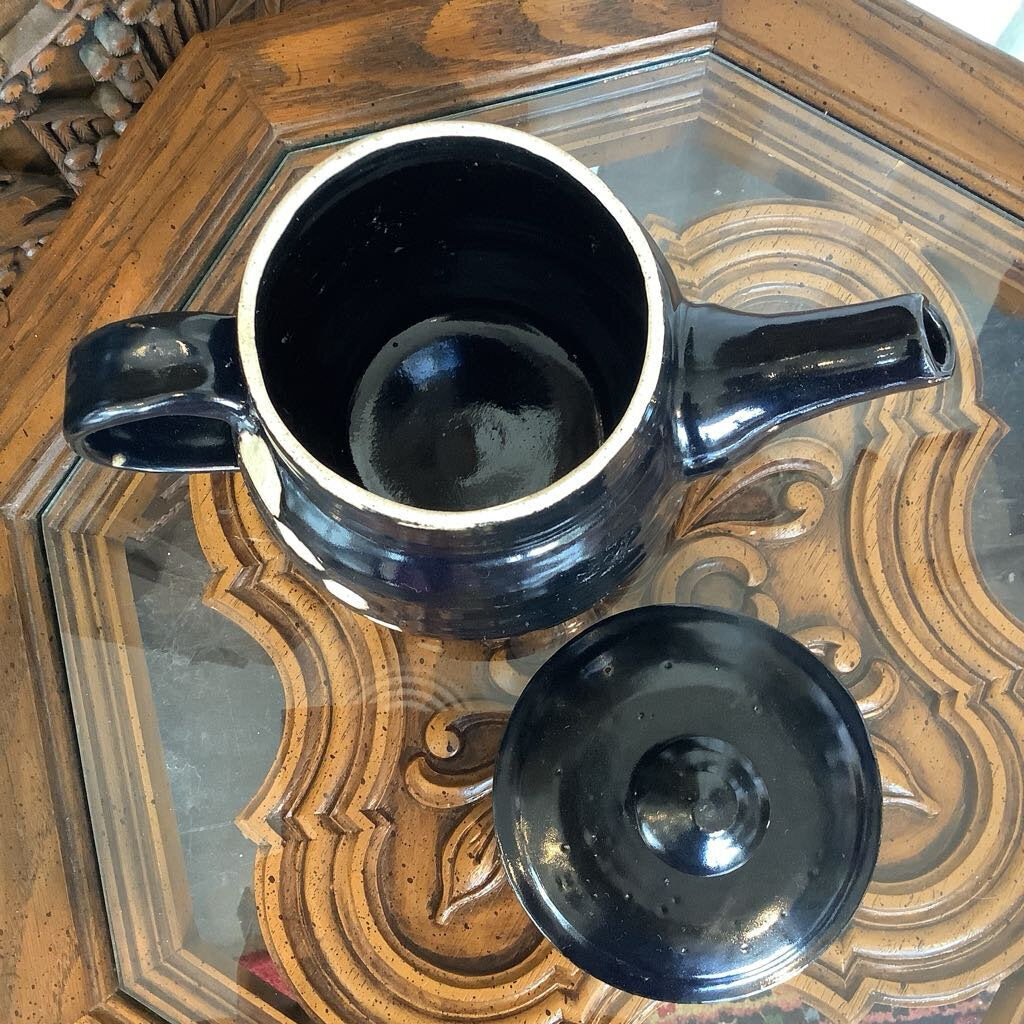 Vtg Black Stoneware Tea Pot