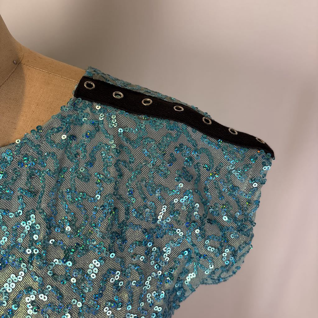 Aqua Sequin Top with Black Shoulder Accent