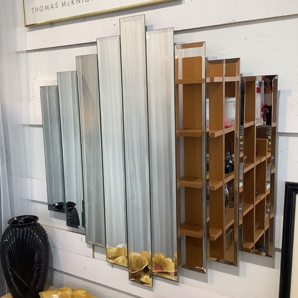 Vintage Nine Panel Beveled Wall Mirror